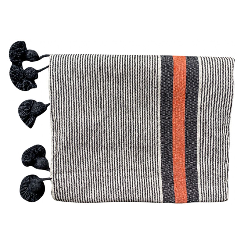 CORAL BLANKET STRIPED POMPOM COTTON 300 - BED COVERS CORAL BLANKET STRIPED POMPOM COTTON 300 - BED COVERS